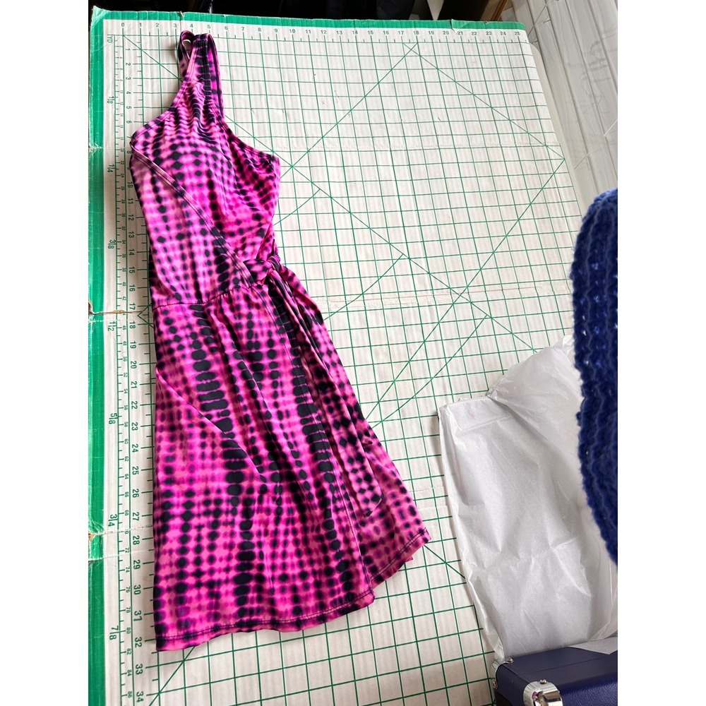 D&Co. Beach 10 Swim Dress Pink Black Tie Dye Dot Wrap V-Neck Modest Summer - Picture 7 of 12